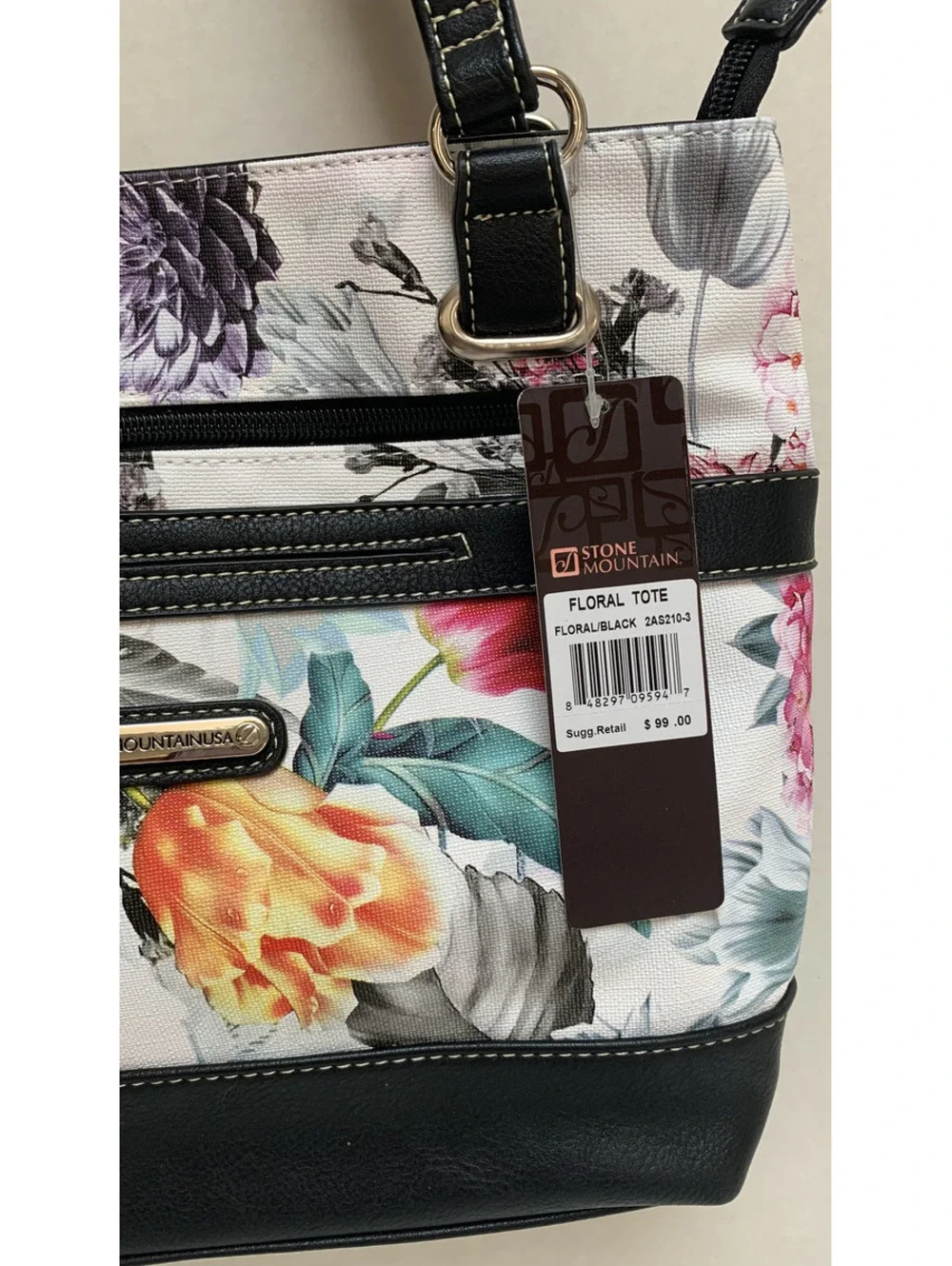 NWT Stone Mountain Floral Tote Vinyl Canvas Body Large Size